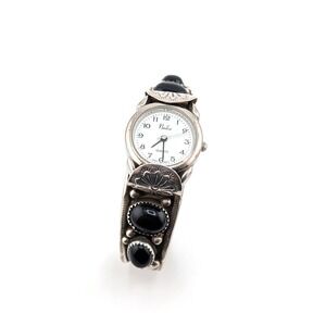 Vintage Navajo Jet Black Stone Cuff Bracelet Handmade Watch Accessory Sz 6.5 **